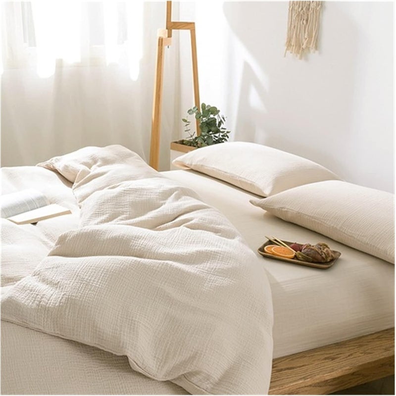 Three-Layer Yarn Cotton Four-Piece Gauze Soft Breathable Bare Sleeping Skin-Friendly Bed Sheet Quilt Cover Home Textile(Oatmeal Color,1.8 m bed-41) - Image 1