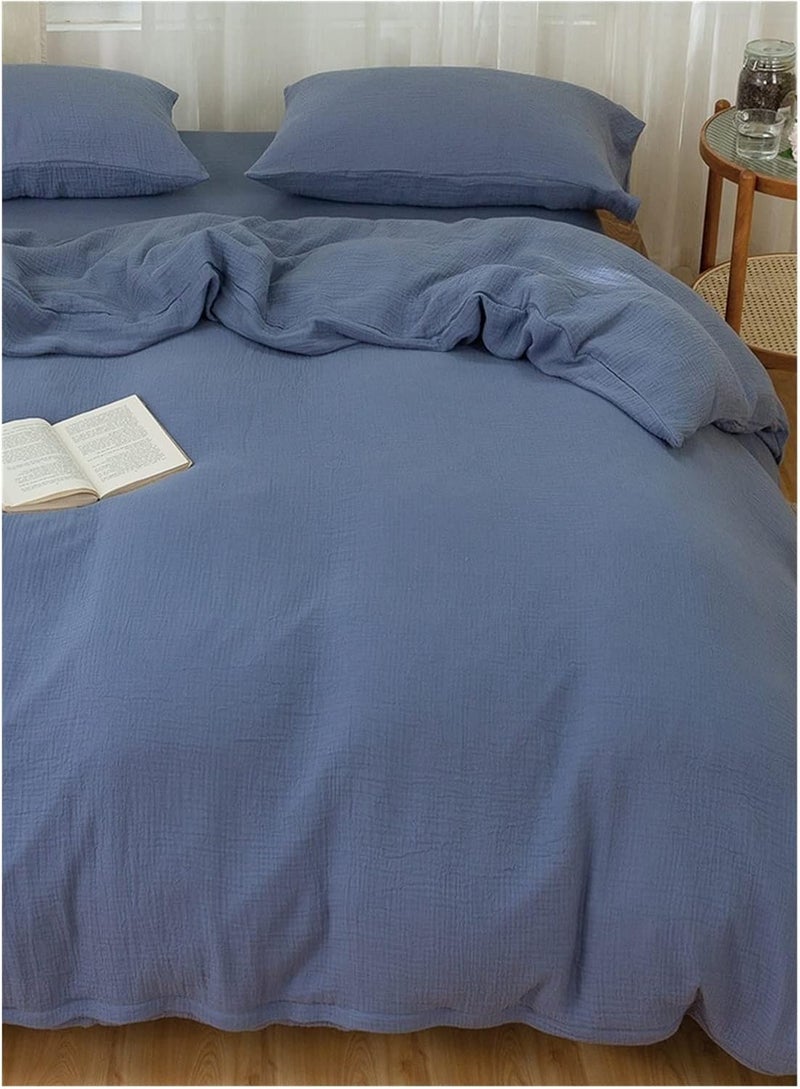 Three-Layer Yarn Cotton Four-Piece Gauze Soft Breathable Bare Sleeping Skin-Friendly Bed Sheet Quilt Cover Home Textile(Oatmeal Color,1.8 m bed-41) - Image 4