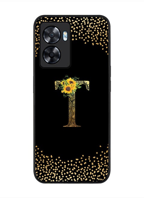 Rugged Black edge case for Oppo A57, Slim fit Rubber Edges Thin Cover -  Custom Monogram Initial Letter Mandala Floral Pattern Alphabet- T  (Black )