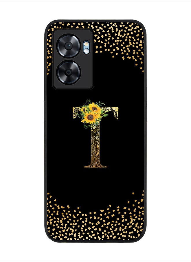 Stylizedd Rugged Black edge case for Oppo A57, Slim fit Rubber Edges Thin Cover -  Custom Monogram Initial Letter Mandala Floral Pattern Alphabet- T  (Black )  - Image 1