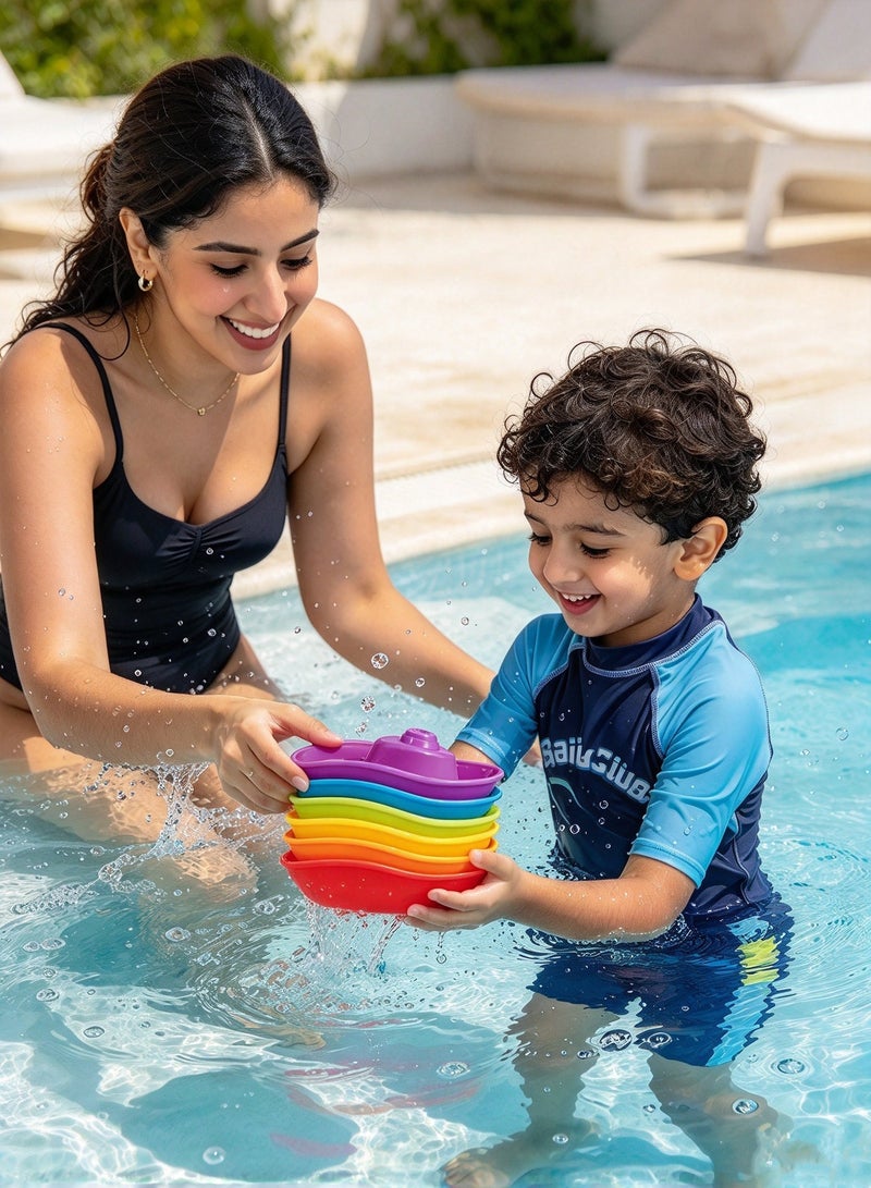 6pcs stacked boat, suitable for baby bath toys and beach/pool water toys, ideal for bathtubs, indoor and outdoor water games - Image 4