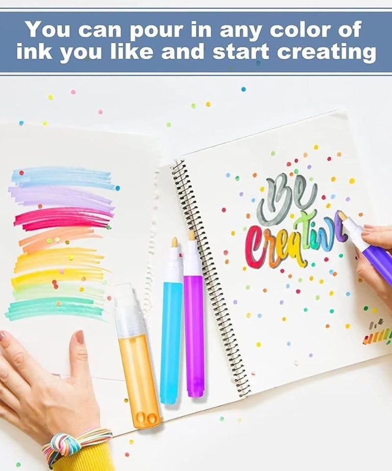 SNOOGG Set of 6 Empty Fillable Blank Paint Pen Markers Refillable with clear tip for painting caligraphy art words diy and more - Image 4