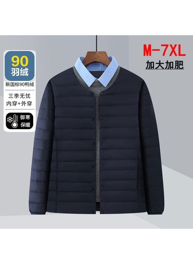Lightweight Down Jacket For Middle-aged Men, Short Style, Collarless, Large Size, Inner Wear, Base Layer, Round Neck,  Duck Down Coat