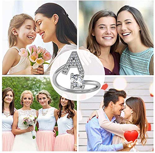 Haoze Silver initial Rings for Girls Women Dainty Gold Plated Adjustable Letter Rings for Teen Girls Stackable Alphabet Rings Birthday Gift for Girls Over 12 Years Old(A Silver) - Image 5