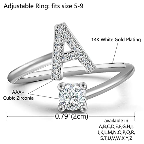 Haoze Silver initial Rings for Girls Women Dainty Gold Plated Adjustable Letter Rings for Teen Girls Stackable Alphabet Rings Birthday Gift for Girls Over 12 Years Old(A Silver) - Image 2
