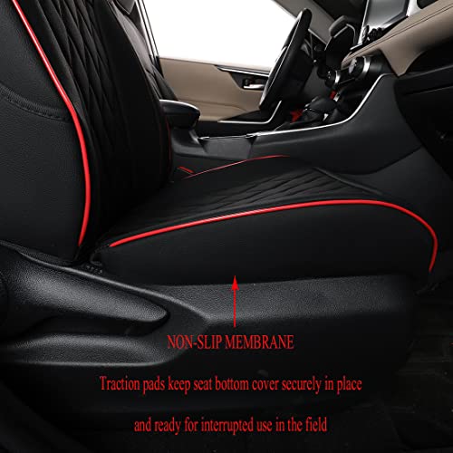 EKR أغطية مقاعد سيارة EKR مخصصة تناسب تويوتا RAV4 2019 2020 2021 2022 2023 2024 LE، XLE، XLE Premium، Limited - مجموعة كاملة، جلد (أسود مع حواف حمراء) - Image 2