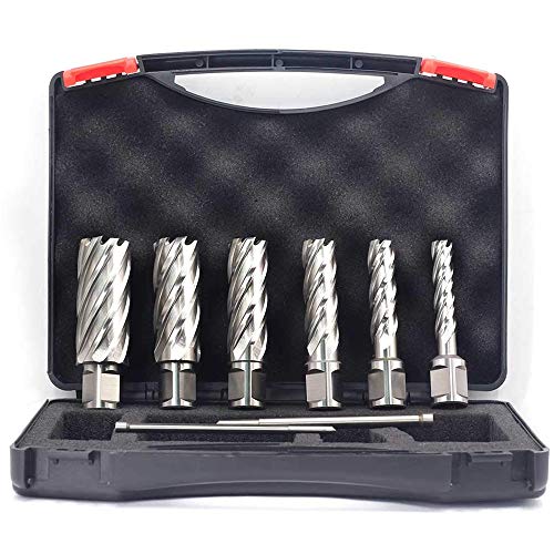 JESTUOUS Annular Cutters Set 6pcs JESTUOUS 3/4 Inch Weldon Shank 2 Cutting Depth 7/16 to 1-1/16 Cutting Diameter HSS Slugger Bits for Magnetic Drill Press with 2 Pilot Pins - Image 1