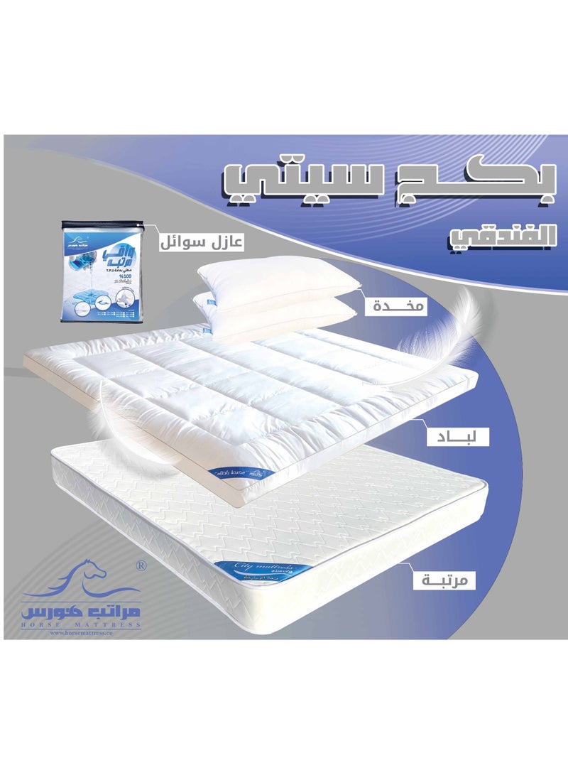 مراتب هورس مرتبة سرير 180×190 نفرين مع لباد فندقي وواقي مرتبة مقاوم للماء ومخدات فندقية عدد 2 - بكج سيتي الفندقي من مراتب هورس - Image 2