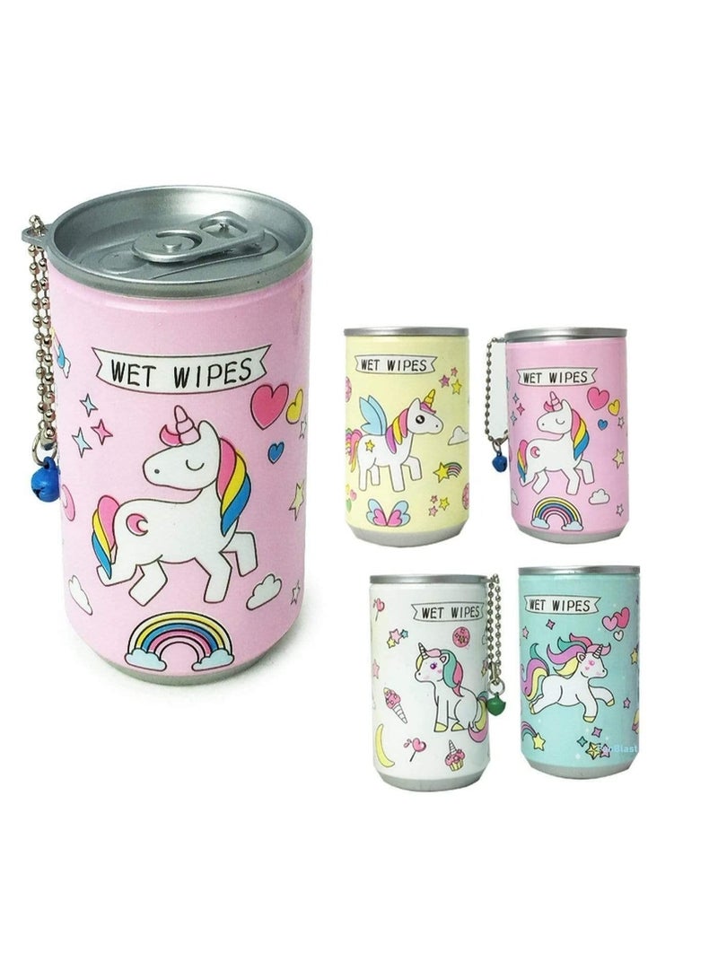 30 منديلًا مبللة صغيرة في علبة معدنية مطبوعة برسوم كرتونية لتنظيف الوجه والجسم للأطفال والبنات والرجال والنساء، على شكل علبة حلوى، مناديل مبللة محمولة (6 علب، متعددة الألوان) - Image 1