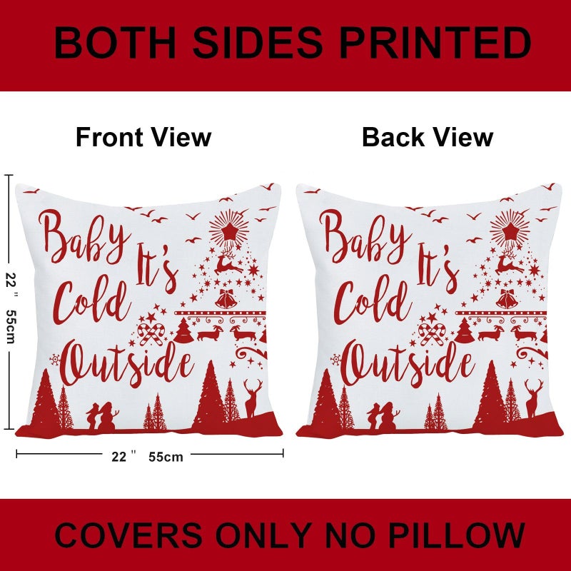 EZVING Merry Christmas Baby It's Cold Outside Happy Winter Snowflakes Bright Deer Velvet Red Decorative Throw Pillow Cover Personalized Cushion Cases for Sofa Couch Farmhouse Square 22x22 Inches - Image 2