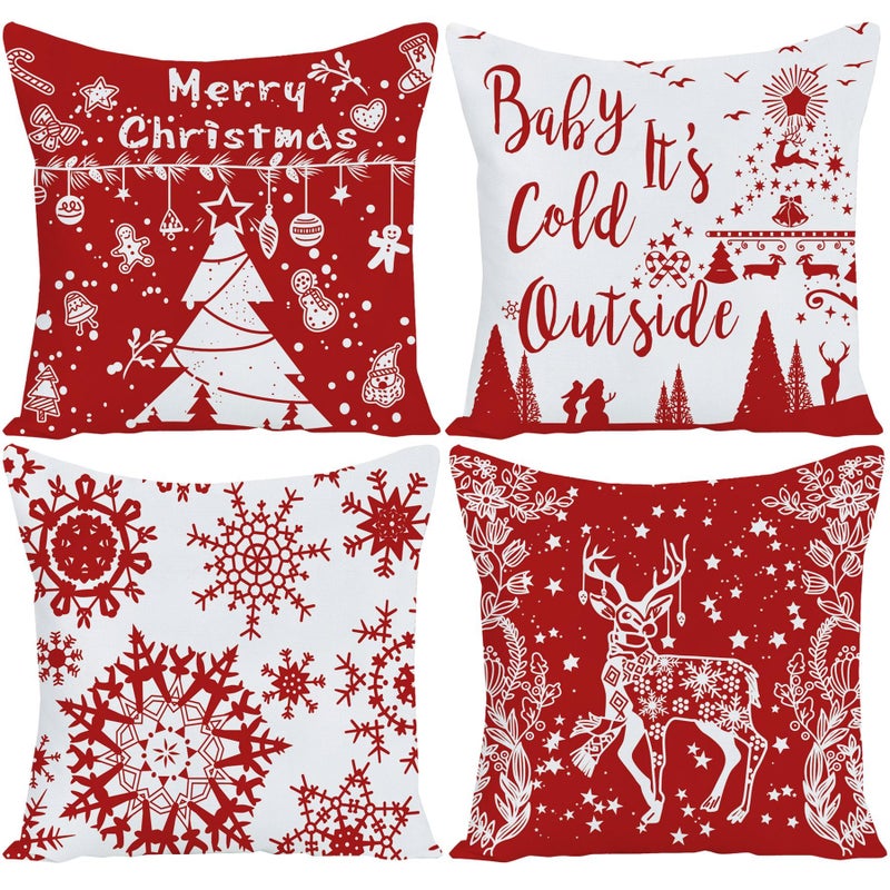 EZVING Merry Christmas Baby It's Cold Outside Happy Winter Snowflakes Bright Deer Velvet Red Decorative Throw Pillow Cover Personalized Cushion Cases for Sofa Couch Farmhouse Square 22x22 Inches - Image 1