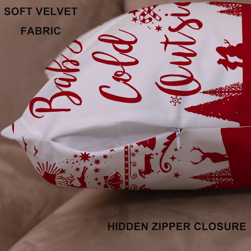 EZVING Merry Christmas Baby It's Cold Outside Happy Winter Snowflakes Bright Deer Velvet Red Decorative Throw Pillow Cover Personalized Cushion Cases for Sofa Couch Farmhouse Square 22x22 Inches - Image 4