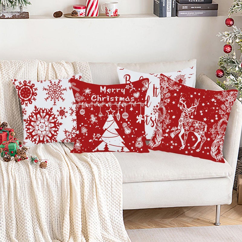 EZVING Merry Christmas Baby It's Cold Outside Happy Winter Snowflakes Bright Deer Velvet Red Decorative Throw Pillow Cover Personalized Cushion Cases for Sofa Couch Farmhouse Square 22x22 Inches - Image 5