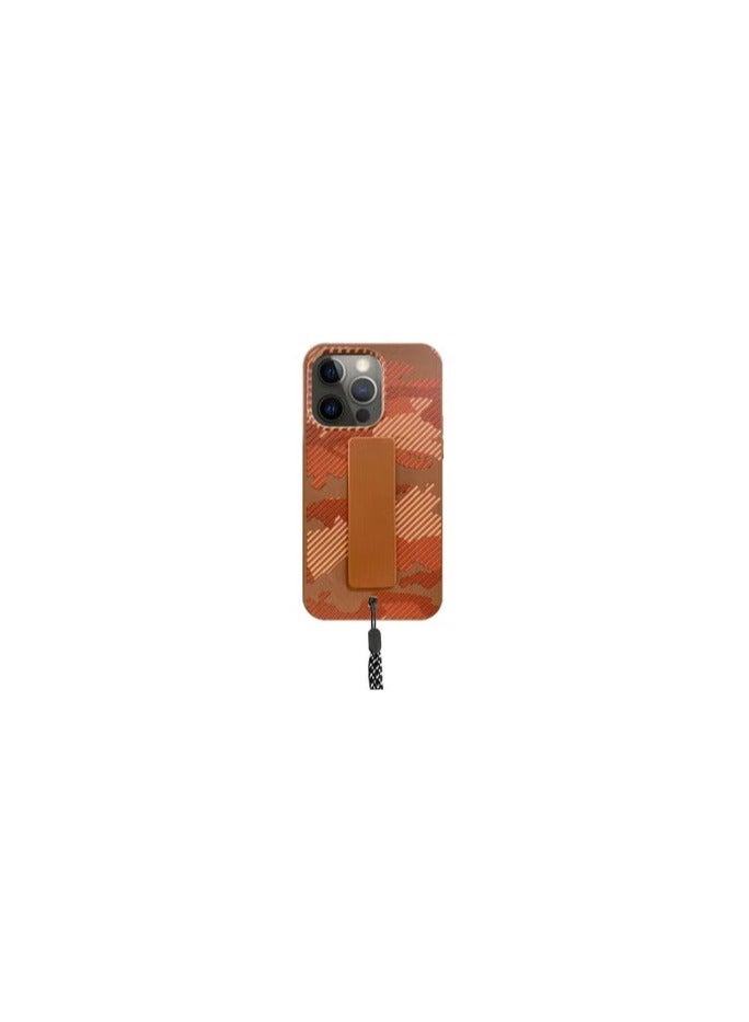 CATANES iPhone 13 Pro Hybrid Anti Drop Case with Hand Grip and Lanyard Strap Camouflage Brown - Image 1