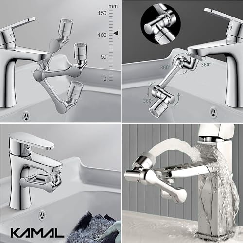 Kamal Fully Brass 360° Swivel Faucet Aerator – Dual-Mode Rotatable Robotic Arm Extender with Shower & Stream Function | Universal Spout-Mount Tap Attachment for Kitchen & Bathroom Sinks - Image 5