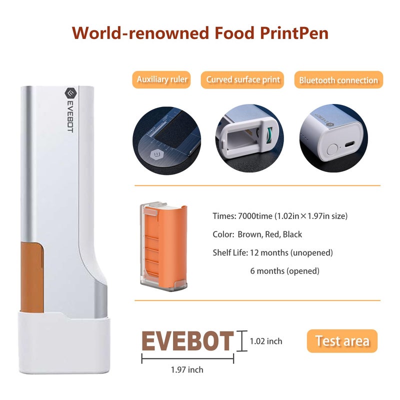 إيفبوت قلم طباعة الطعام المحمول من EVEBOT، صغير الحجم محمول لتزيين فن اللاتيه والحلوى للقهوة والماكارون والبسكويت - بلوتوث 4.2 ماتشا - Image 5