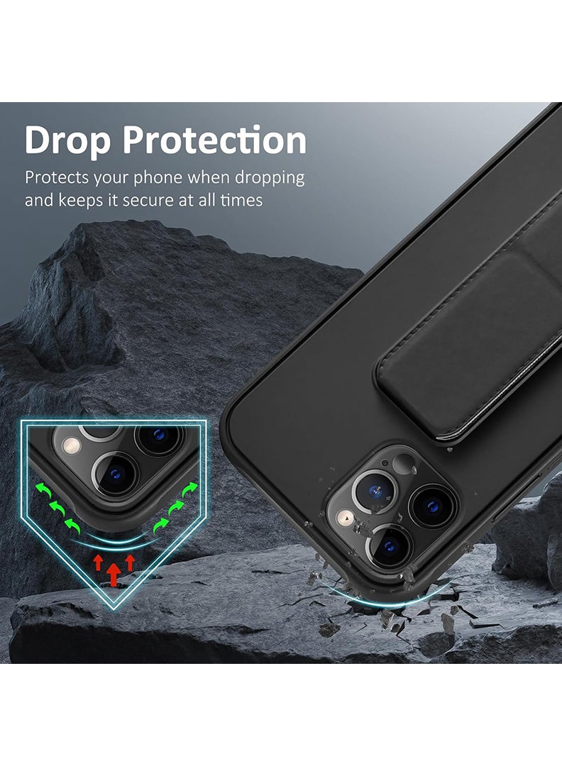 Case Up Compatible with Apple iPhone 12/ 12 Pro Case with Magnetic Stand & Holder, Premium Silicone Finger Grip Strap Holder Case Car Mount Kickstand Cover- Black - Image 4