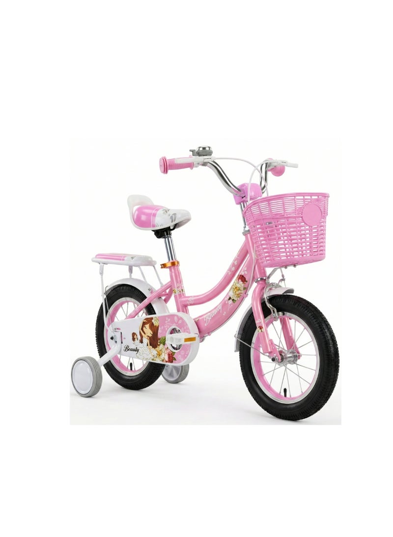 أسباير بوكس Aspire Beauty 12-Inch Kids’ Bicycle for Girls, Ages 2–5 Years – Pink Toddler Bike with Training Wheels, Front Basket, Rear Seat, and Adjustable Saddle –[ GDBT 12'' ATB ] - Image 3