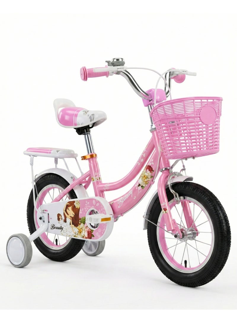 أسباير بوكس Aspire Beauty 12-Inch Kids’ Bicycle for Girls, Ages 2–5 Years – Pink Toddler Bike with Training Wheels, Front Basket, Rear Seat, and Adjustable Saddle –[ GDBT 12'' ATB ] - Image 2