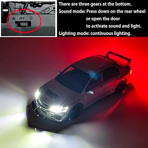 ERBADIHAGO Toy Cars Compatible for Lancer Evolution IX 132 Metal Model Car Pull Back Car Toys with Light and Sound Toys Car Collectible Model for Children Age 3 Year Old Silver - Image 5