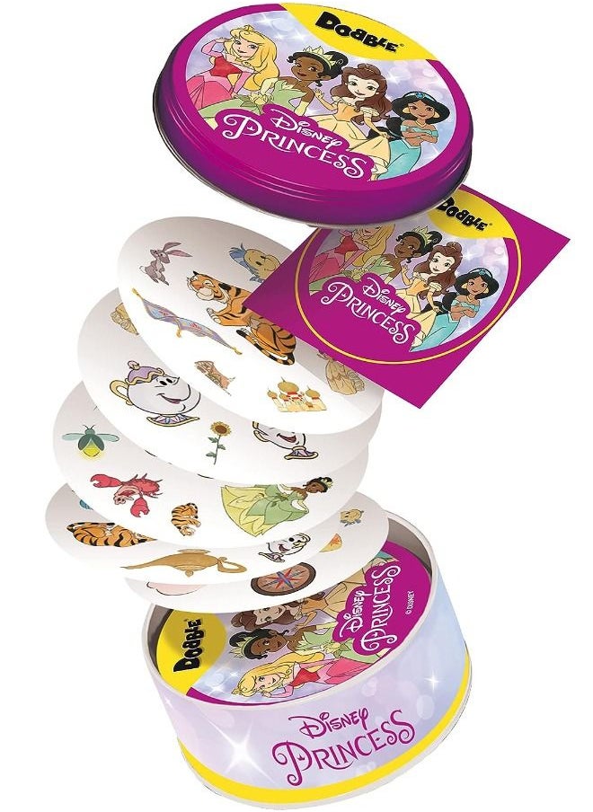 DOBBLE - Spot It Disney Princess Card Game, Matching Game, Fun Kids Game for Family Game Night, Travel Game for Kids, Great Gift for Kids, Age 4+, 2 to 8 Players Average Playtime 15 Minutes - Image 1