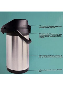 HTH Stainless Steel Thermos Coffee Jug Push Button Dispenser Double Wall Airtight Sealed Vacuum Flask Tea Carafe Heat Retention Thermal Insulated Thermos for Coffee Tea Hot Water 2.5/3/4/5 L  - Image 2