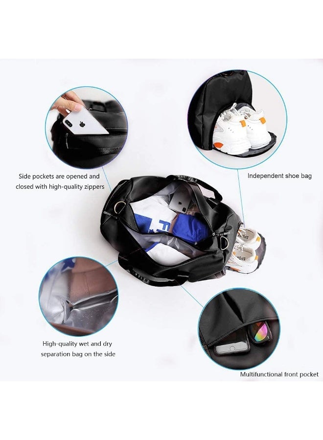 Dry Wet Separated Gym Duffel Bag for Women or Men,Waterproof Travel Bag with Shoe Compartment & Trolley Sleeve, Lightweight Portable Sport Holdall for Training Swim Yoga(Black) - Image 2