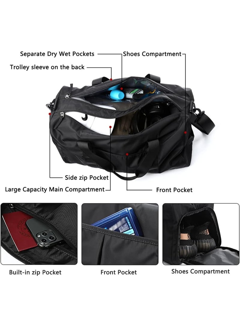 Dry Wet Separated Gym Duffel Bag for Women or Men,Waterproof Travel Bag with Shoe Compartment & Trolley Sleeve, Lightweight Portable Sport Holdall for Training Swim Yoga(Black) - Image 3