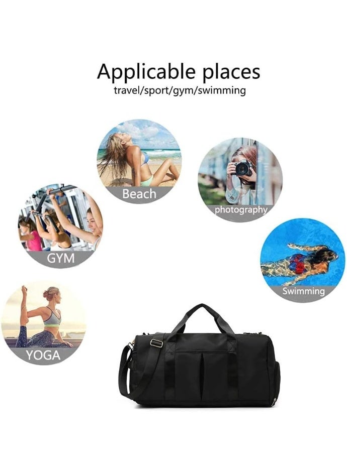 Dry Wet Separated Gym Duffel Bag for Women or Men,Waterproof Travel Bag with Shoe Compartment & Trolley Sleeve, Lightweight Portable Sport Holdall for Training Swim Yoga(Black) - Image 5
