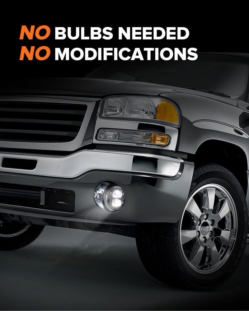 4X4FLSTC New Version LED Fog Lights Assembly Compatible with 2003-2006 GMC Sierra 1500/2500/3500 & 2007 Sierra Classic Models OEM Direct Replacement Round Fog Lamps Bumper Driving lights Black 1 Pair - Image 2