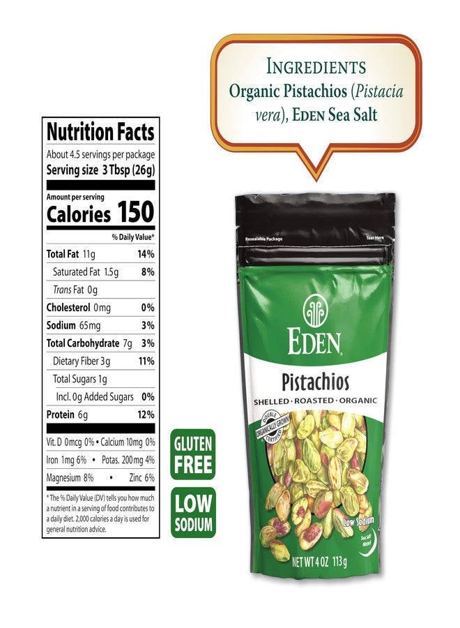 Eden Organic Pistachios, Shelled, Roasted, and Misted with Sea Salt, California Grown, 4 oz - Image 3