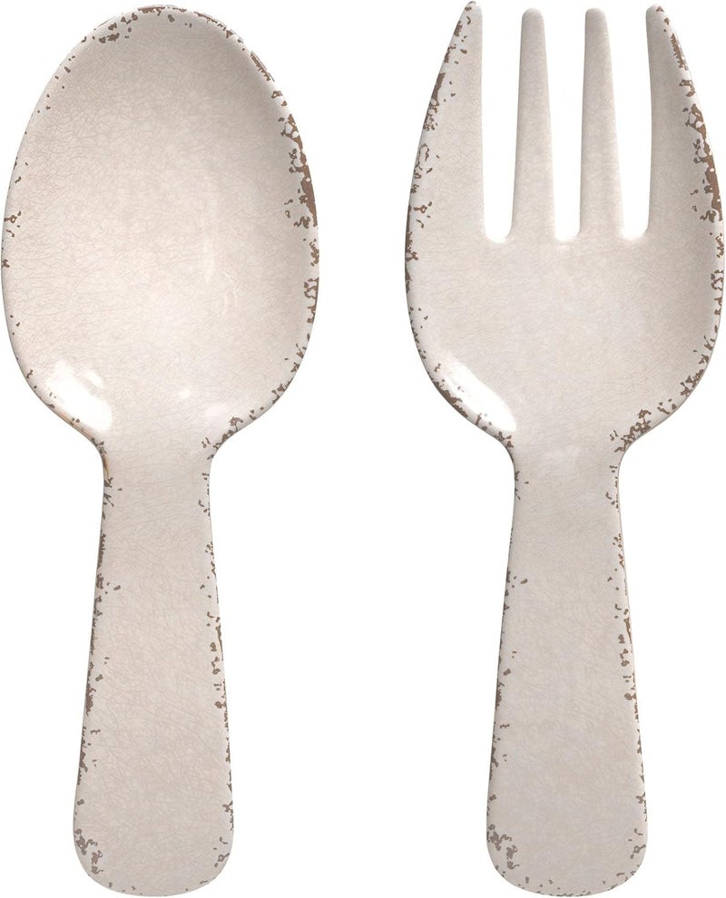 Supreme Housewares Supreme Housewares Crackle Melamine Salad Servers Serving Utensil Set Includes Serving Fork and Spoon for Tossing Salad Pasta Cream 1075 Inch Set of 2 - Image 1