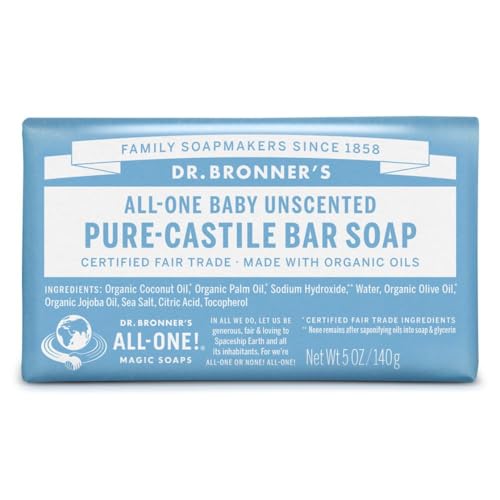 Dr. Bronner's - Pure-Castile Bar Soap (Baby Unscented, 5 ounce) - Made with Organic Oils, For Face, Body and Hair, Gentle for Sensitive Skin and Babies, No Added Fragrance, Biodegradable, Vegan - Image 3