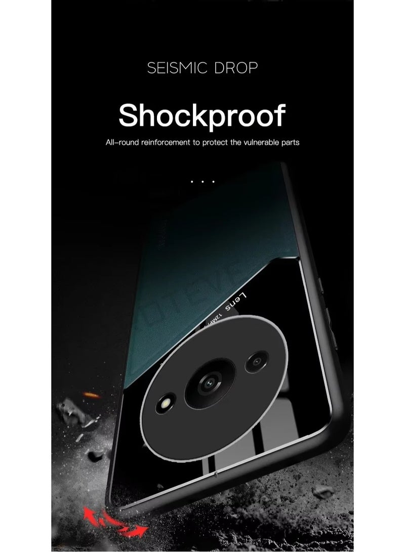 Case Compatible With Xiaomi Redmi A3, Cover Luxury Leather And Glass With Car Magnetic Holder Phone Cover Soft Frame Silicone - Black - Image 3