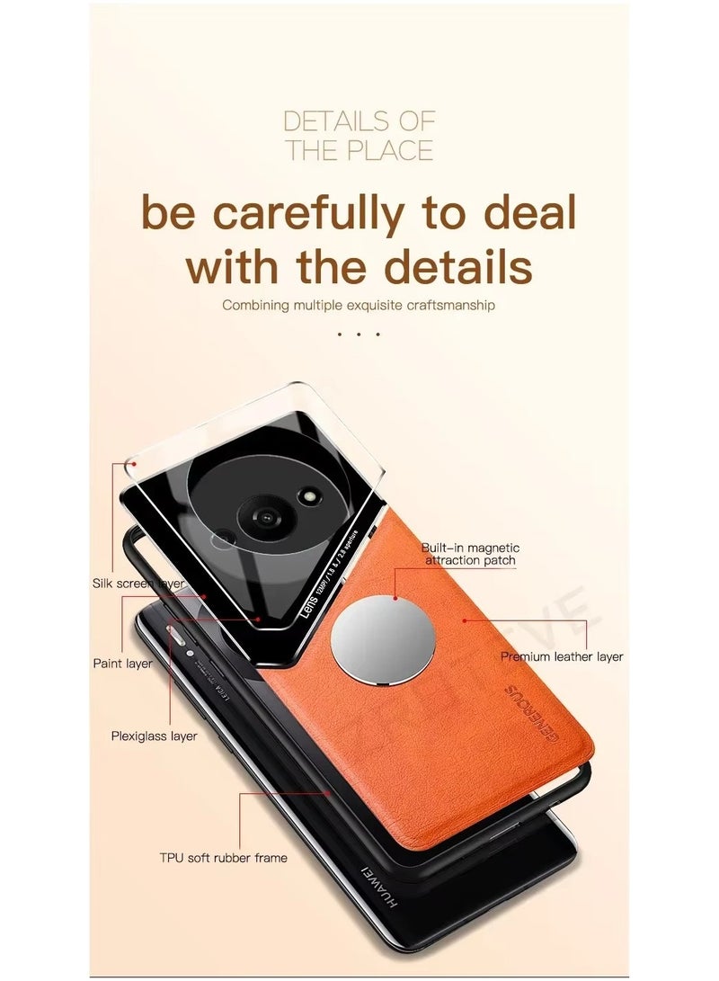 Case Compatible With Xiaomi Redmi A3, Cover Luxury Leather And Glass With Car Magnetic Holder Phone Cover Soft Frame Silicone - Black - Image 5