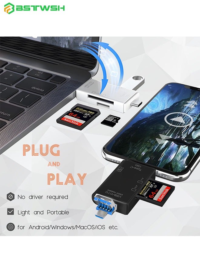 BSTWSH SD Card Reader, 6-in-1 USB C/Micro/USB Memory Reader Camera Viewer  - Image 2