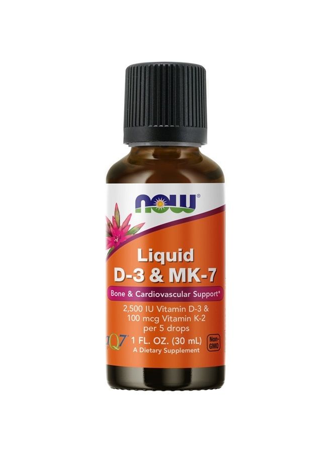 now مكملات، سائل D-3 و MK-7 مع 2,500 وحدة دولية من فيتامين D-3 و 100 ميكروغرام من فيتامين K-2 لكل 5 قطرات، 1 أونصة - Image 1