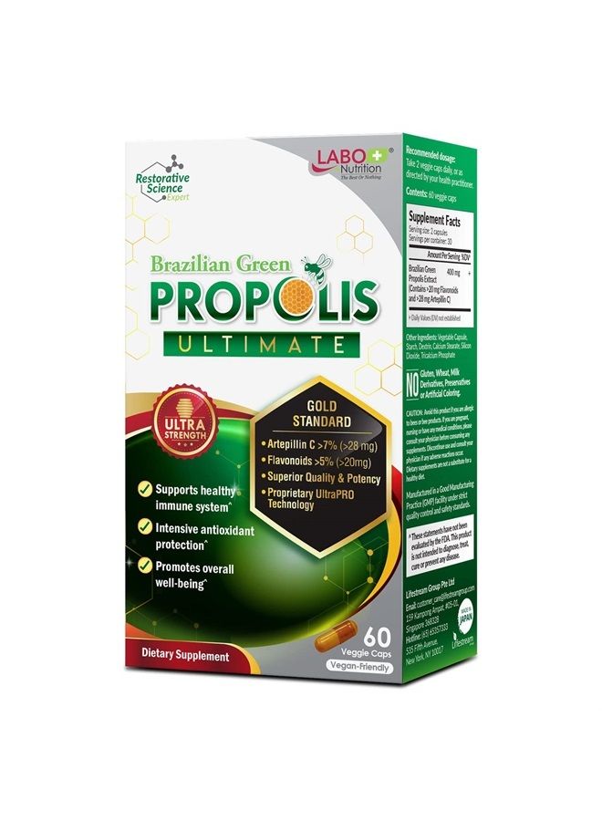 LABO Nutrition البرازيلي الأخضر بروبوليس ألتيميت - يحتوي على >7% أو 28 مجم لكل وجبة من أرتيبيلين سي و >5% فلافونويد، لدعم المناعة والدماغ، طبيعي، عالي التركيز وعالي الجودة، 60 كبسولة نباتية - Image 2