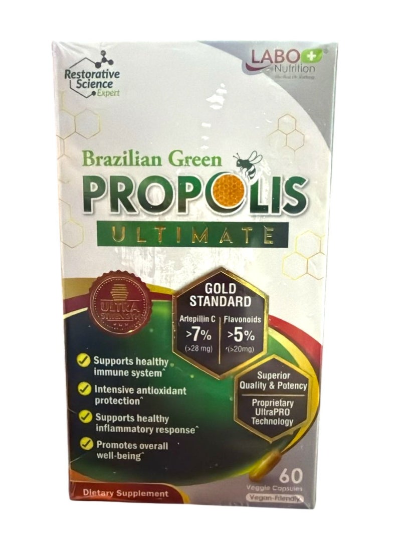 LABO Nutrition البرازيلي الأخضر بروبوليس ألتيميت - يحتوي على >7% أو 28 مجم لكل وجبة من أرتيبيلين سي و >5% فلافونويد، لدعم المناعة والدماغ، طبيعي، عالي التركيز وعالي الجودة، 60 كبسولة نباتية - Image 1