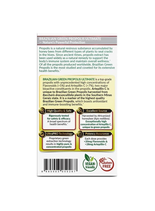 LABO Nutrition Brazilian Green Propolis Ultimate - Contains >7% or 28mg per Serving Artepillin C & >5% Flavonoids, for Immune & Brain Support, Natural, High Concentrate & Premium, 60 Veg Capsules - Image 2
