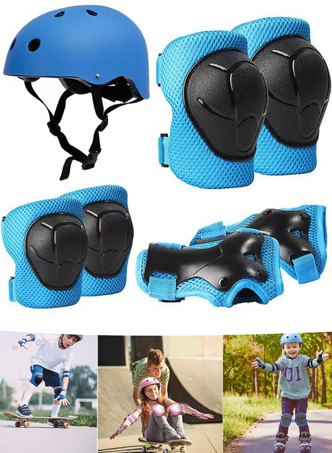 Kids Bike Helmet Set with Knee Pads Elbow Pads and Wrist Guards 7 in 1 Kids Protective Gear Set for 2~8yrs Girls and Boys For Skateboarding Biking Roller Skating Rock Climbing (Blue) - Image 1