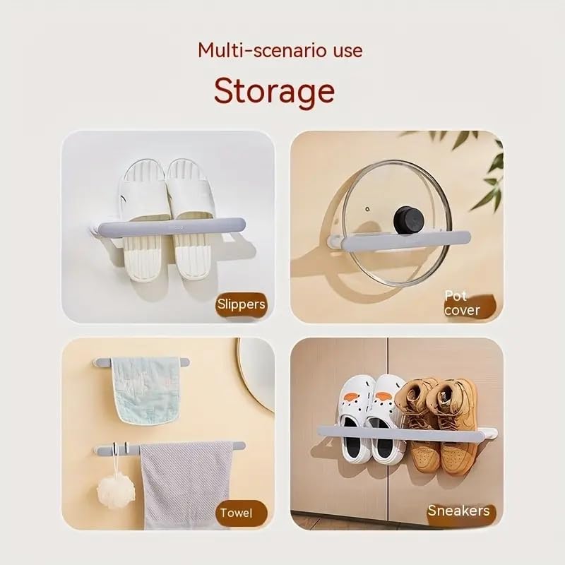 ONPRIX Onprix Bathroom Wall Mounted Shoe Slipper Rack Punch Free Slippers Organizer Rack Self Adhesive Storage Towel Rack  - Image 5