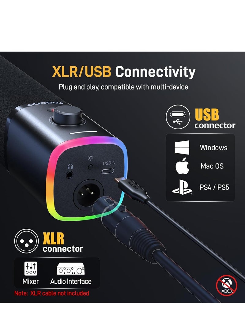 MAONO PD100 Dynamic Gaming Microphone: USB XLR Dynamic Microphone for Computer with RGB PC Microphone Software-RGB for Gamer-Podcast Mic Kit for Streaming Recording Studio CreatingX