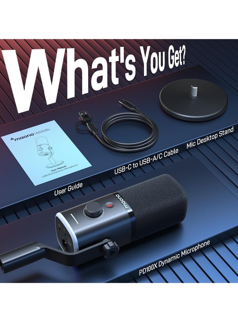 MAONO PD100 Dynamic Gaming Microphone: USB XLR Dynamic Microphone for Computer with RGB PC Microphone Software-RGB for Gamer-Podcast Mic Kit for Streaming Recording Studio CreatingX
