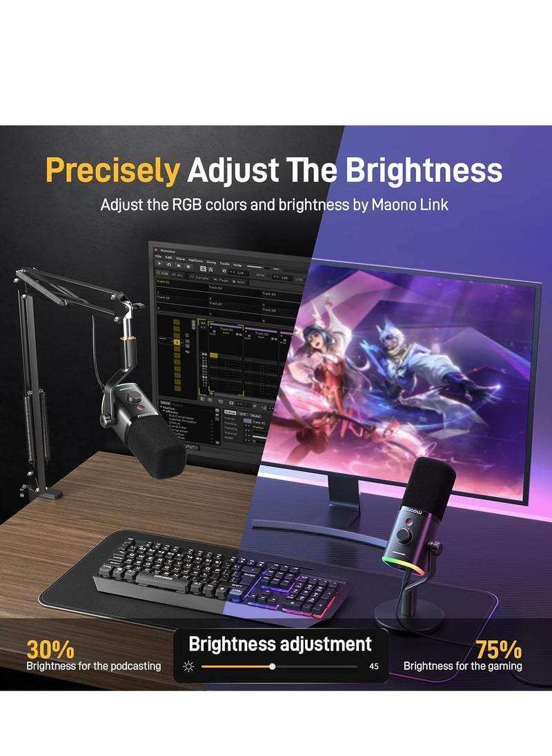 MAONO PD100 Dynamic Gaming Microphone: USB XLR Dynamic Microphone for Computer with RGB PC Microphone Software-RGB for Gamer-Podcast Mic Kit for Streaming Recording Studio CreatingX