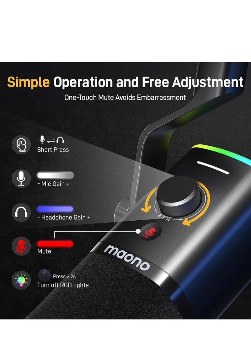 MAONO PD100 Dynamic Gaming Microphone: USB XLR Dynamic Microphone for Computer with RGB PC Microphone Software-RGB for Gamer-Podcast Mic Kit for Streaming Recording Studio CreatingX