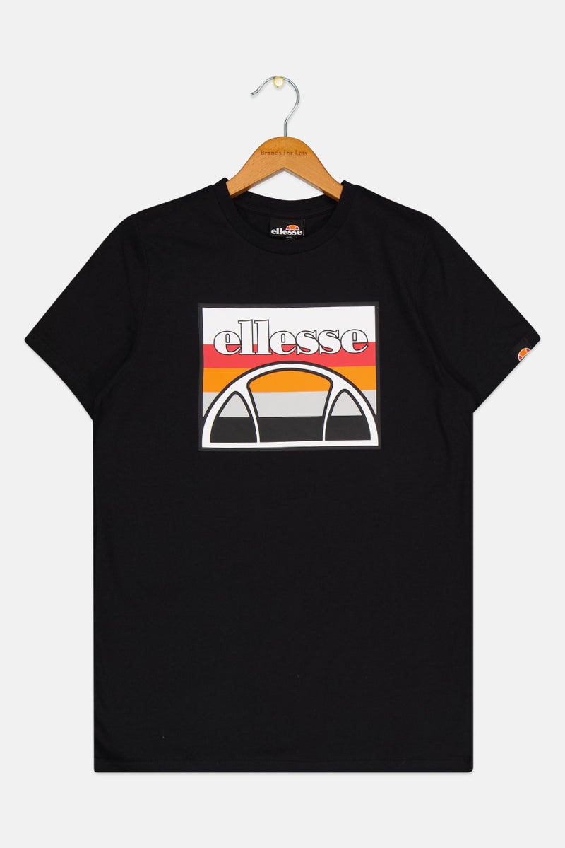 Ellesse تي شيرت رياضي للأطفال الأولاد بشعار العلامة التجارية، أسود - Image 1