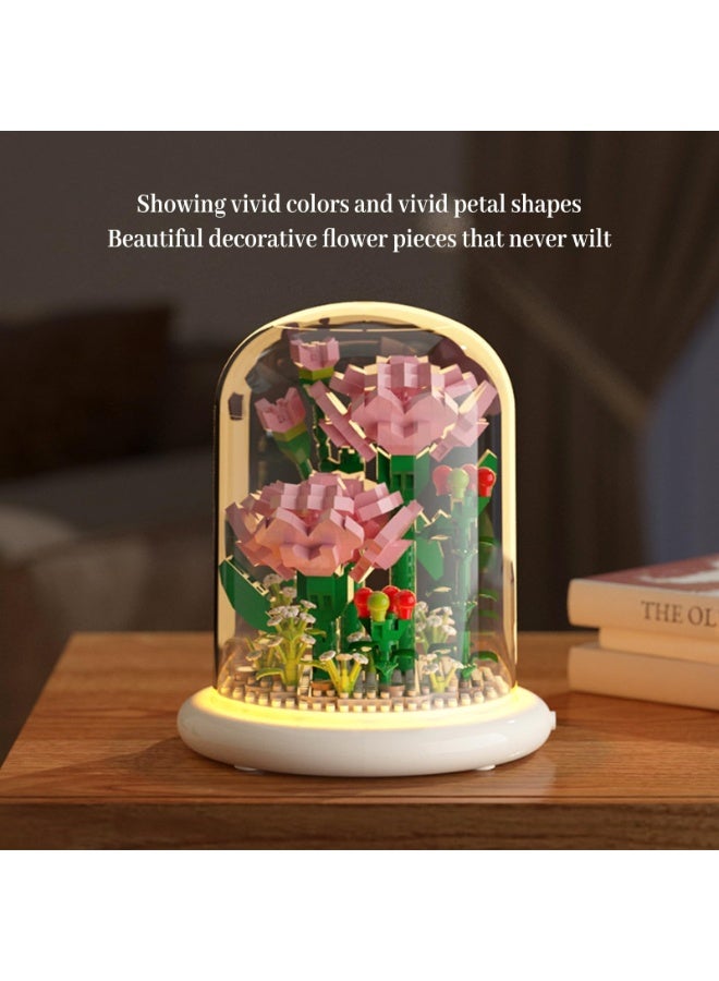 Flower Building Blocks Set, Creative Bonsai Tree and Carnation Immortal Bouquet With Protective Case for Mum Girlfriend, Pink - Image 3