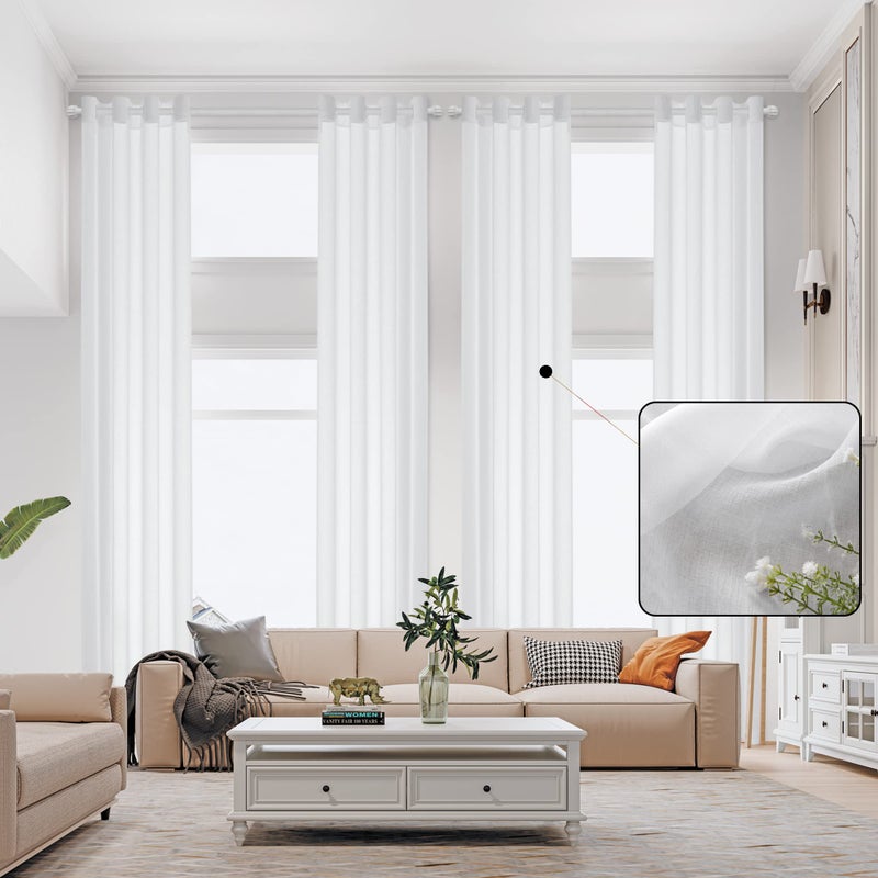 MAIHER White 144 Inches Long Sheer Curtains 12ft Curtains Grommet 2 Story Drapes for High Living Room High Ceiling 1 Panel 50 W x 144 L