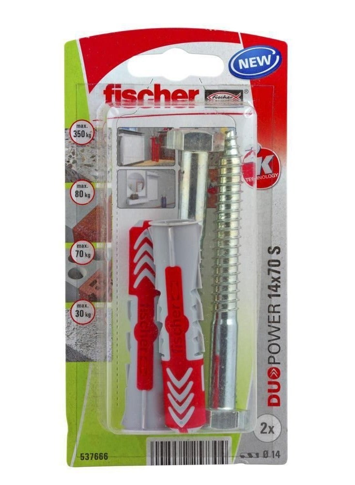 Fischer Universal Plug 14 x 70mm + Hexagonal Screw 2Pcs